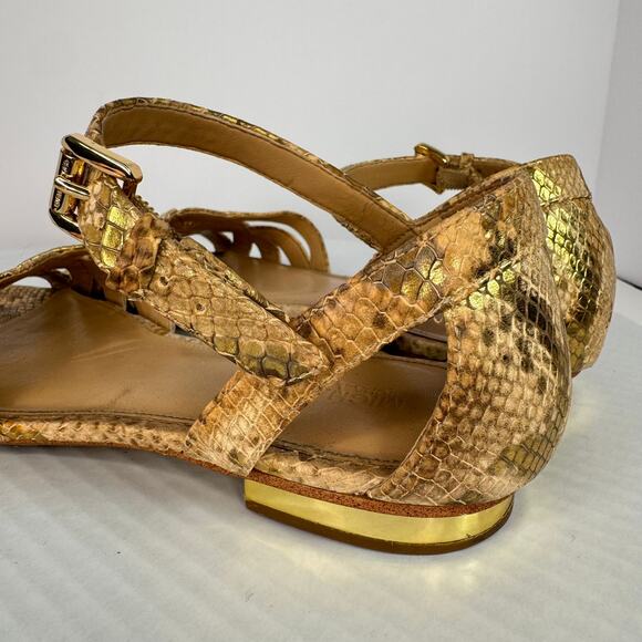 Michael Kors Annalise Beige Gold Leather Snake Print Sandals Sz 8 Coastal Glam - Picture 6 of 9